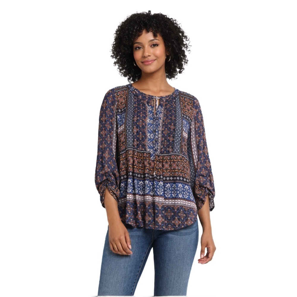 Daniel Rainn “Bilson” Pleated allover pattern 3/4 sleeve blouse, Xs